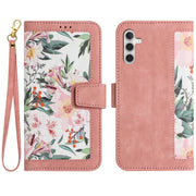 For Samsung Galaxy S25+ 5G Floral Pattern Leather Phone Case with Lanyard(Pink)