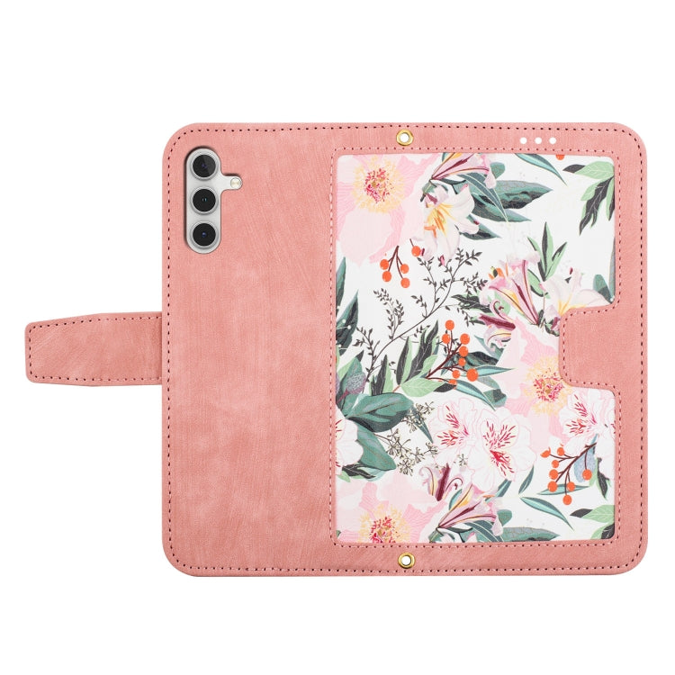 For Samsung Galaxy S25+ 5G Floral Pattern Leather Phone Case with Lanyard(Pink)