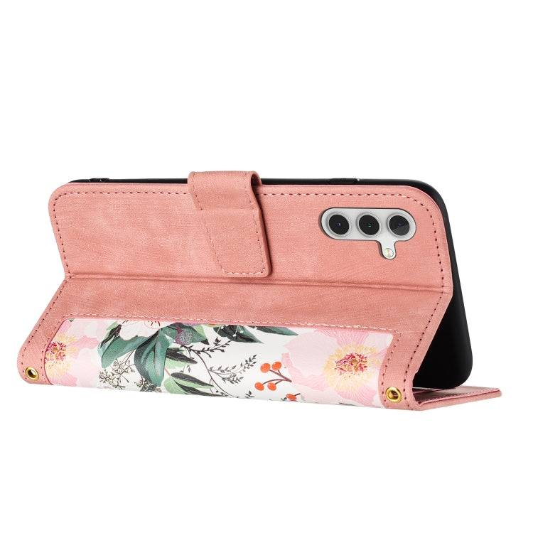 For Samsung Galaxy S25+ 5G Floral Pattern Leather Phone Case with Lanyard(Pink)
