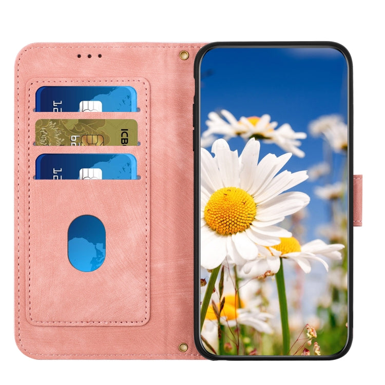 For Samsung Galaxy S25+ 5G Floral Pattern Leather Phone Case with Lanyard(Pink)