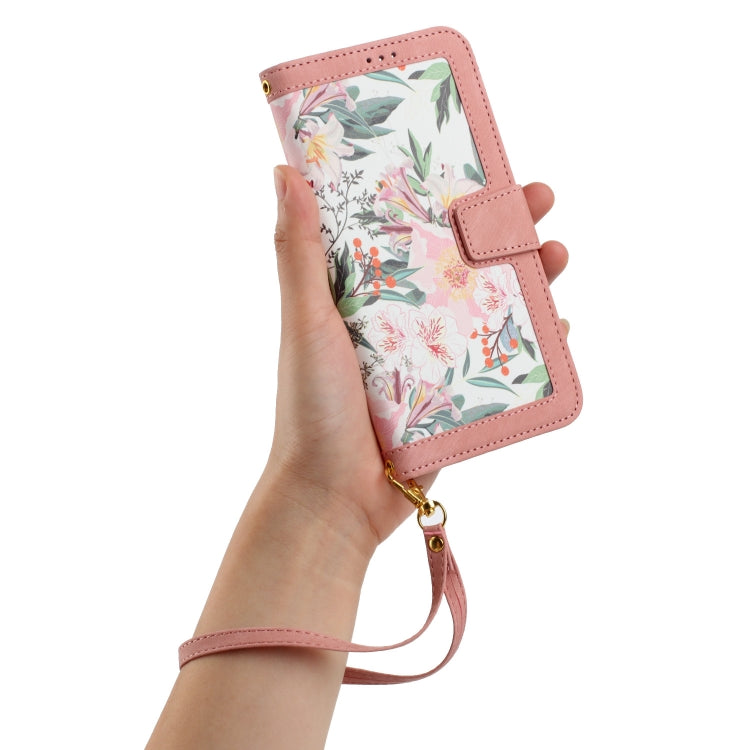 For Samsung Galaxy S25+ 5G Floral Pattern Leather Phone Case with Lanyard(Pink)