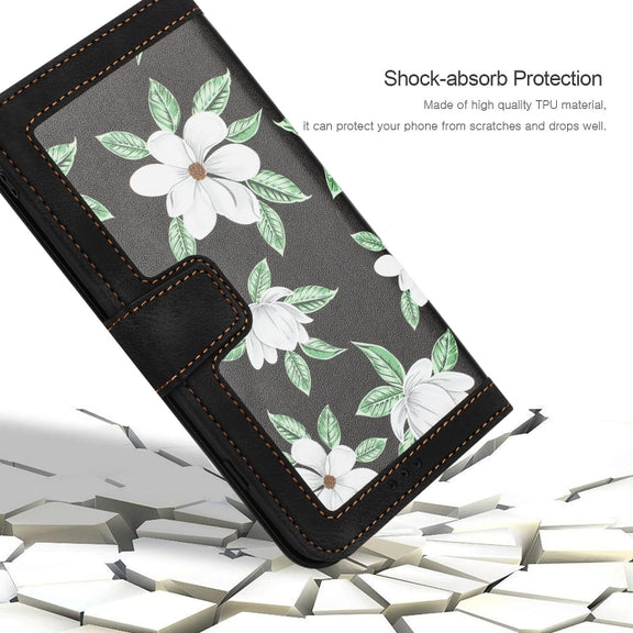 For Samsung Galaxy S25+ 5G Floral Pattern Leather Phone Case with Lanyard(Black)