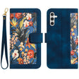 For Samsung Galaxy S25+ 5G Floral Pattern Leather Phone Case with Lanyard(Dark Blue) - Galaxy S25+ 5G Cases by PMC Jewellery | Online Shopping South Africa | PMC Jewellery | Buy Now Pay Later Mobicred