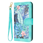 For Samsung Galaxy S25 5G Floral Pattern Leather Phone Case with Lanyard(Green)