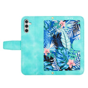 For Samsung Galaxy S25 5G Floral Pattern Leather Phone Case with Lanyard(Green)