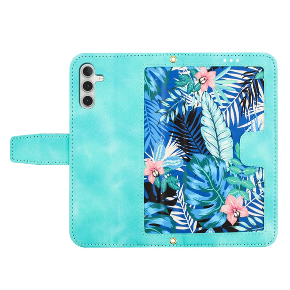 For Samsung Galaxy S25 5G Floral Pattern Leather Phone Case with Lanyard(Green)