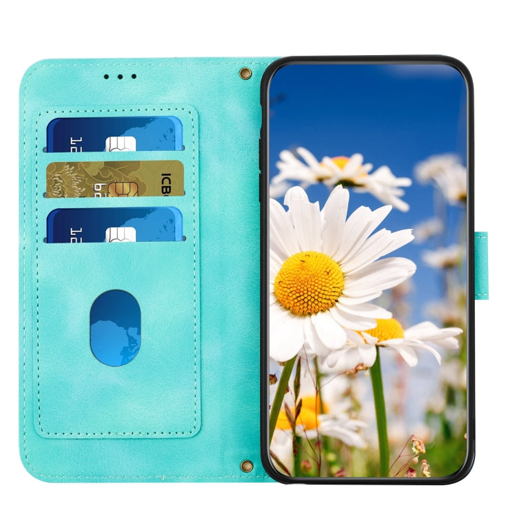 For Samsung Galaxy S25 5G Floral Pattern Leather Phone Case with Lanyard(Green)