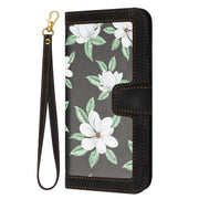 For Samsung Galaxy S25 5G Floral Pattern Leather Phone Case with Lanyard(Black)