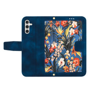 For Samsung Galaxy S25 5G Floral Pattern Leather Phone Case with Lanyard(Dark Blue)