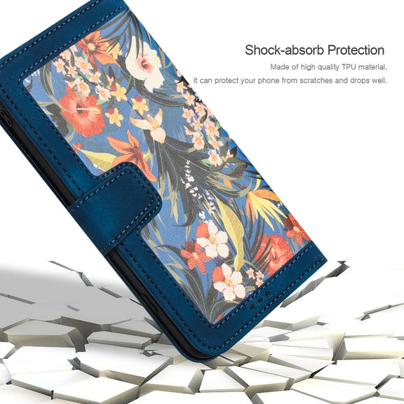 For Samsung Galaxy S25 5G Floral Pattern Leather Phone Case with Lanyard(Dark Blue)