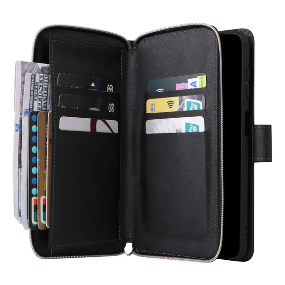 For Samsung Galaxy S25 5G 9-Card Slots Zipper Wallet Bag Leather Phone Case(Black)