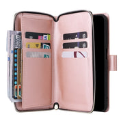 For Samsung Galaxy S25 5G 9-Card Slots Zipper Wallet Bag Leather Phone Case(Rose Gold)