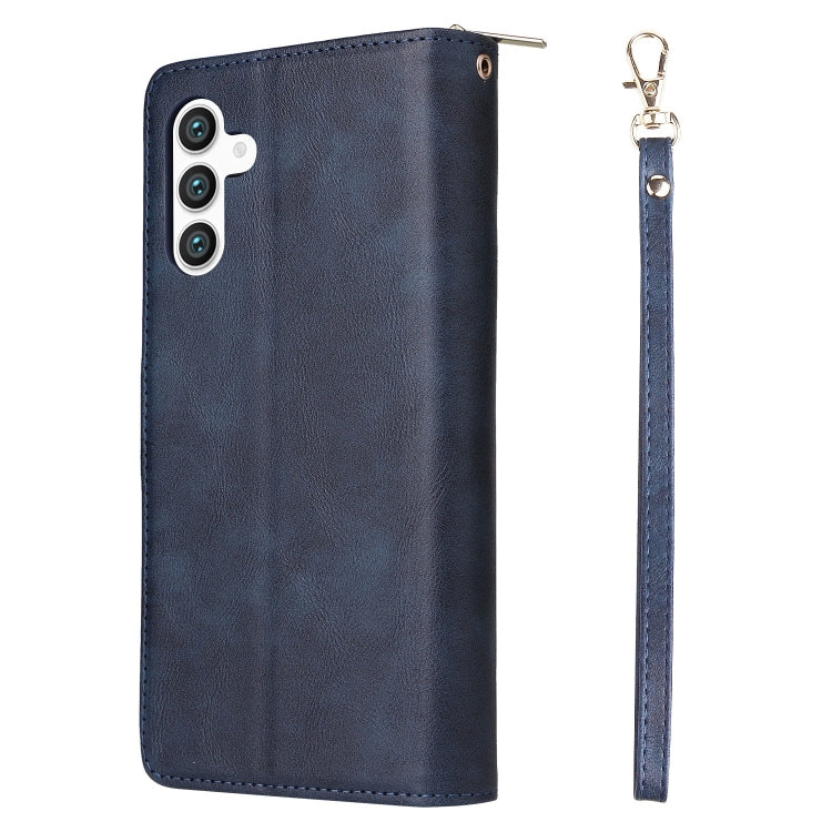 For Samsung Galaxy S25 5G 9-Card Slots Zipper Wallet Bag Leather Phone Case(Blue)