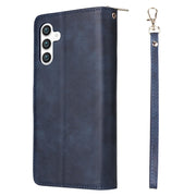 For Samsung Galaxy S25 5G 9-Card Slots Zipper Wallet Bag Leather Phone Case(Blue)
