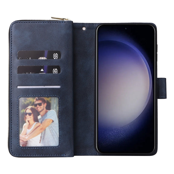 For Samsung Galaxy S25 5G 9-Card Slots Zipper Wallet Bag Leather Phone Case(Blue)