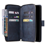For Samsung Galaxy S25 5G 9-Card Slots Zipper Wallet Bag Leather Phone Case(Blue)