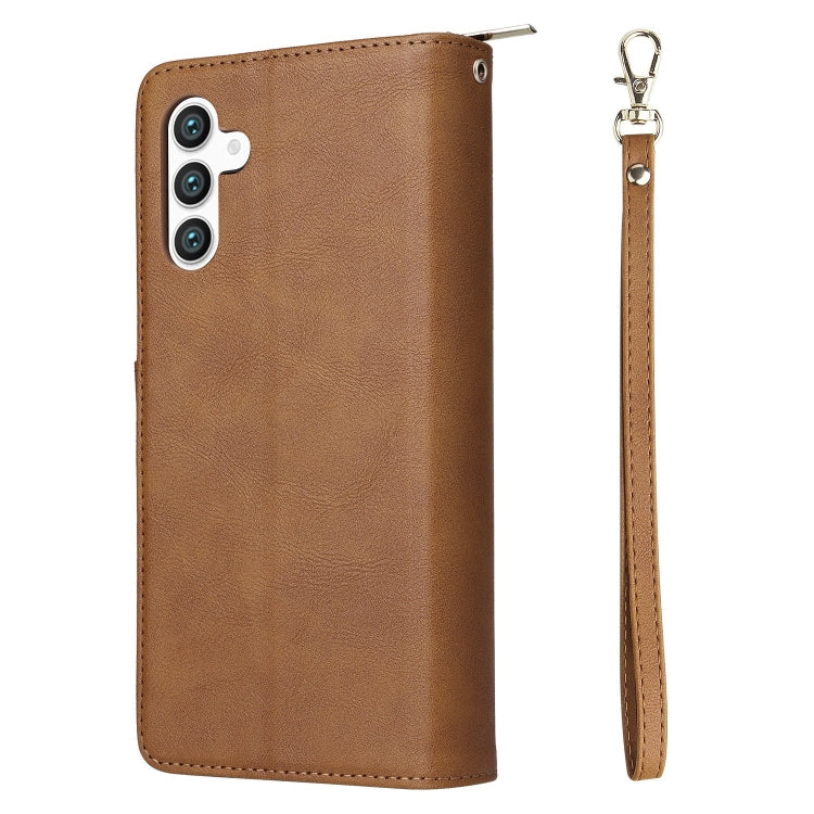 For Samsung Galaxy S25 5G 9-Card Slots Zipper Wallet Bag Leather Phone Case(Brown)
