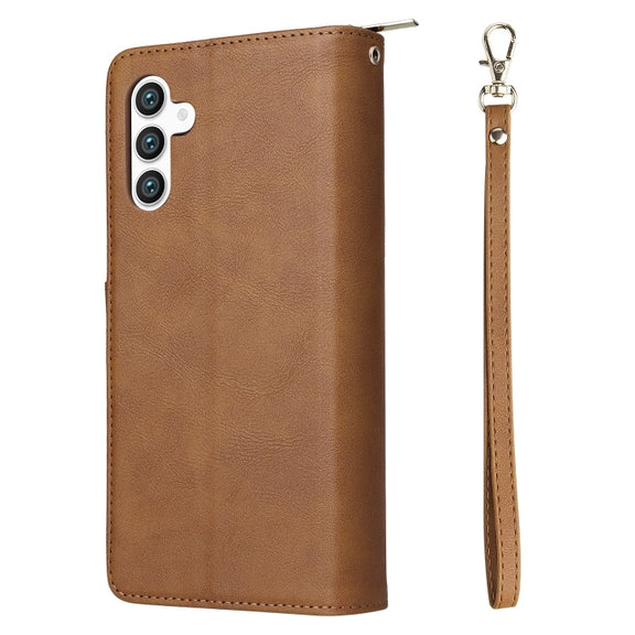 For Samsung Galaxy S25 5G 9-Card Slots Zipper Wallet Bag Leather Phone Case(Brown)
