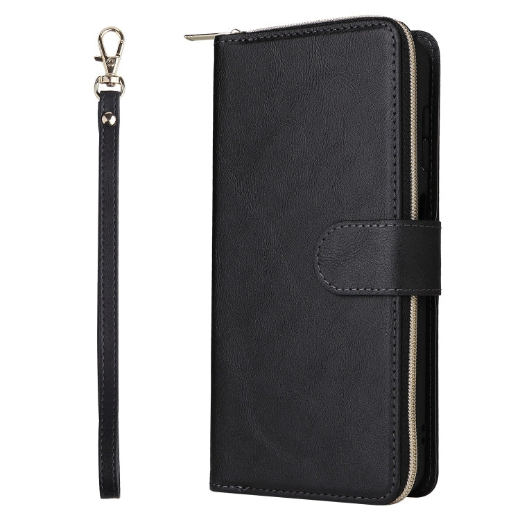 For Samsung Galaxy S25+ 5G 9-Card Slots Zipper Wallet Bag Leather Phone Case(Black)
