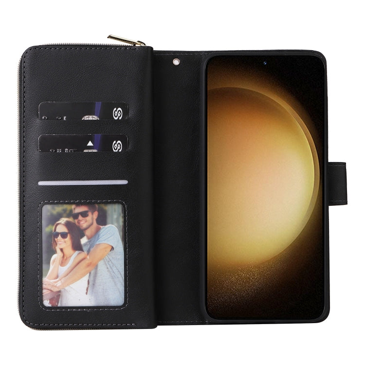 For Samsung Galaxy S25+ 5G 9-Card Slots Zipper Wallet Bag Leather Phone Case(Black)