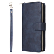 For Samsung Galaxy S25+ 5G 9-Card Slots Zipper Wallet Bag Leather Phone Case(Blue)