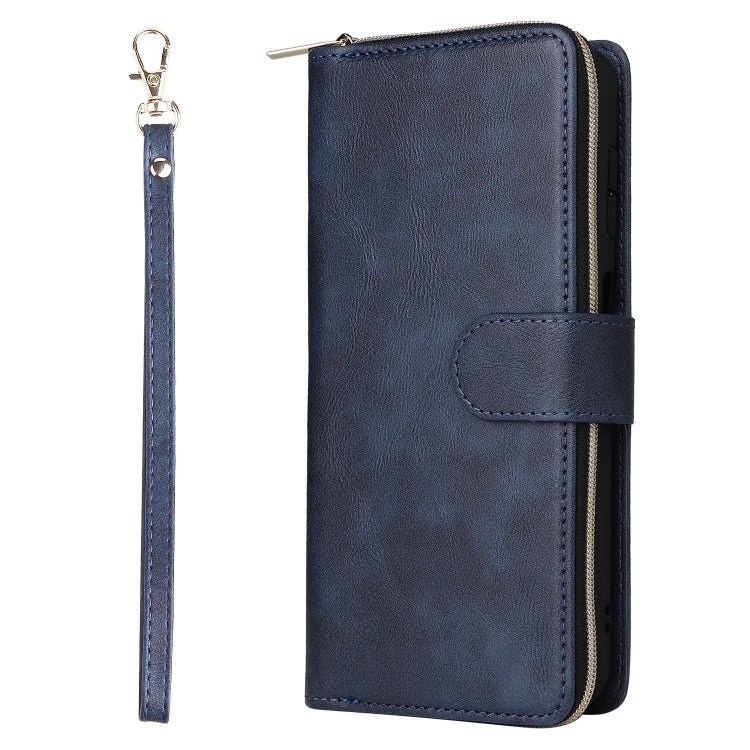 For Samsung Galaxy S25+ 5G 9-Card Slots Zipper Wallet Bag Leather Phone Case(Blue)