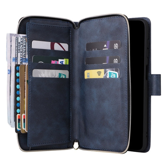 For Samsung Galaxy S25+ 5G 9-Card Slots Zipper Wallet Bag Leather Phone Case(Blue)