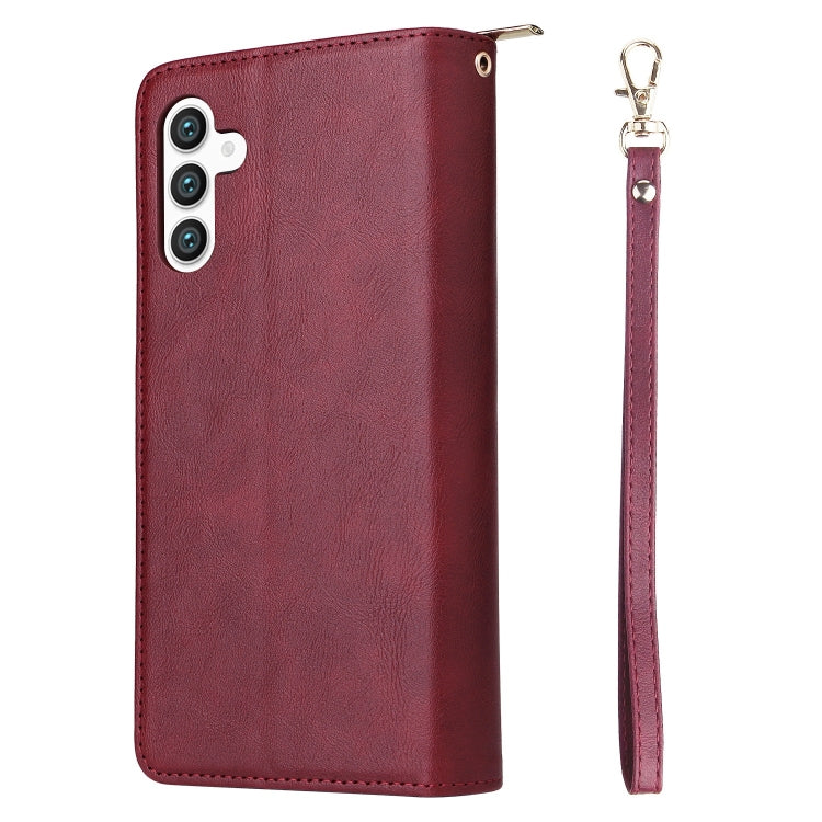 For Samsung Galaxy S25+ 5G 9-Card Slots Zipper Wallet Bag Leather Phone Case(Wine Red)