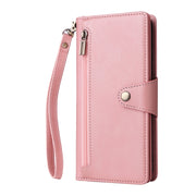 For Samsung Galaxy S25 5G Rivet Buckle 9 Cards Three Fold Leather Phone Case(Rose Gold)