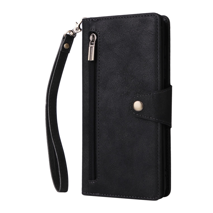 For Samsung Galaxy S25 5G Rivet Buckle 9 Cards Three Fold Leather Phone Case(Black)