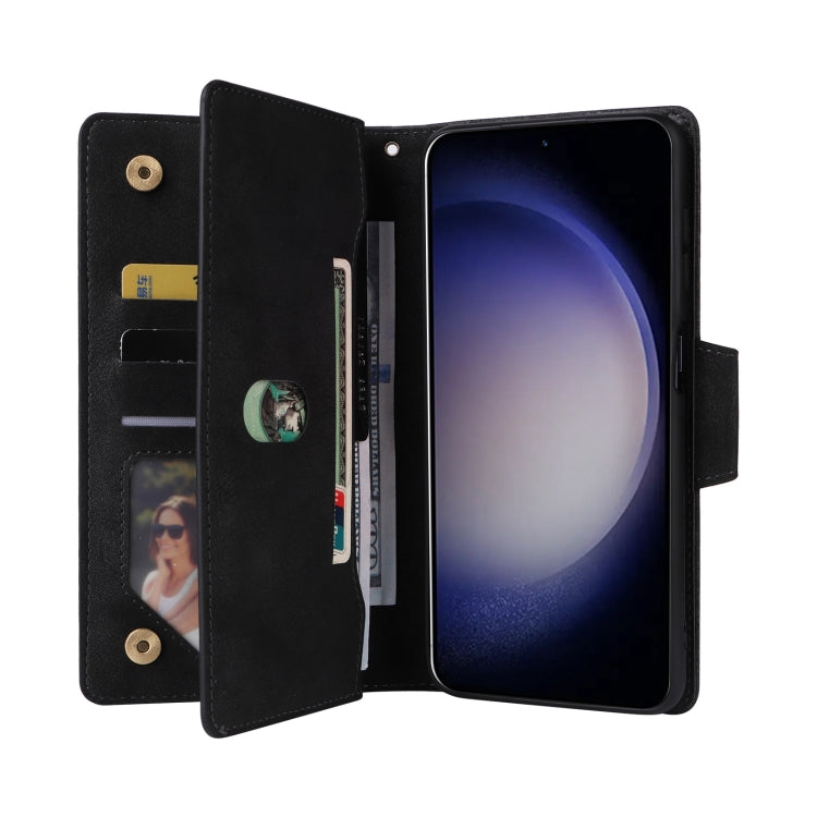 For Samsung Galaxy S25 5G Rivet Buckle 9 Cards Three Fold Leather Phone Case(Black)