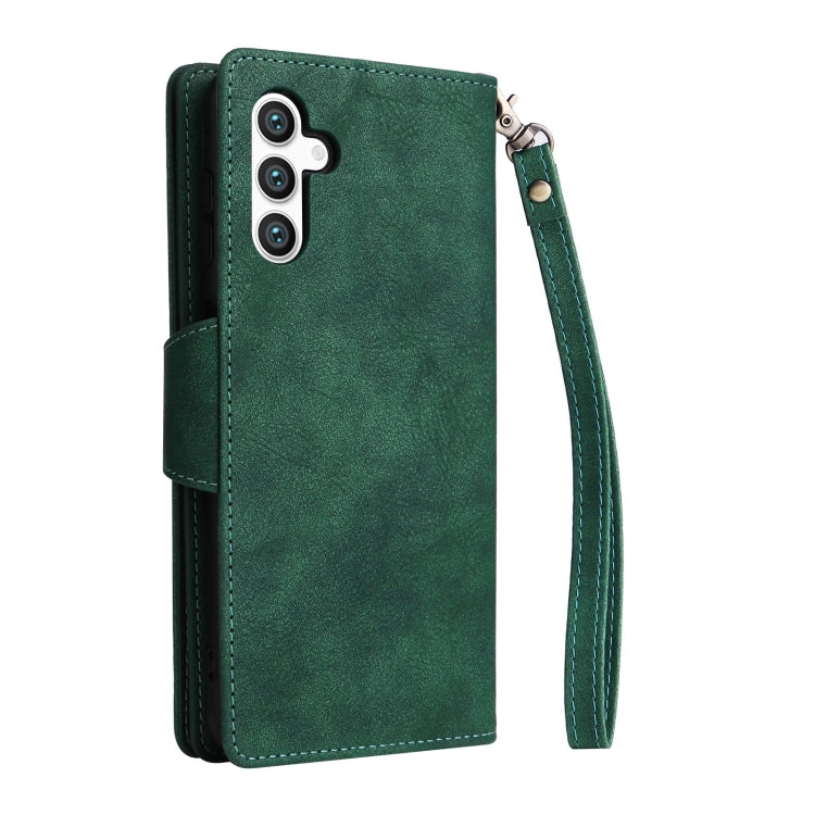 For Samsung Galaxy S25 5G Rivet Buckle 9 Cards Three Fold Leather Phone Case(Green)