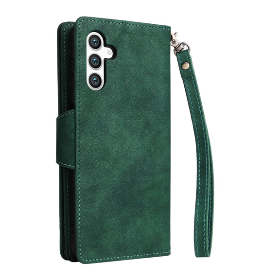 For Samsung Galaxy S25 5G Rivet Buckle 9 Cards Three Fold Leather Phone Case(Green)