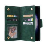 For Samsung Galaxy S25 5G Rivet Buckle 9 Cards Three Fold Leather Phone Case(Green)