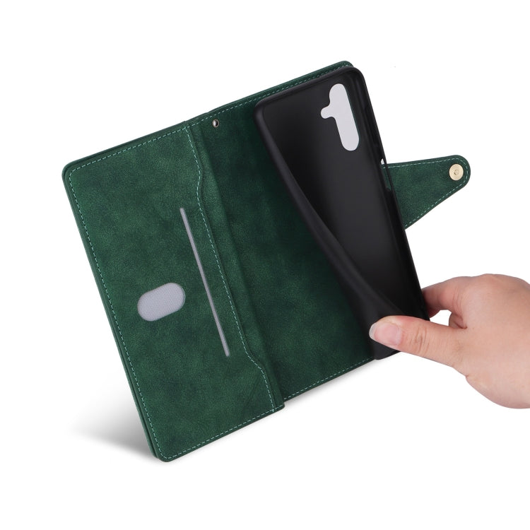 For Samsung Galaxy S25 5G Rivet Buckle 9 Cards Three Fold Leather Phone Case(Green)