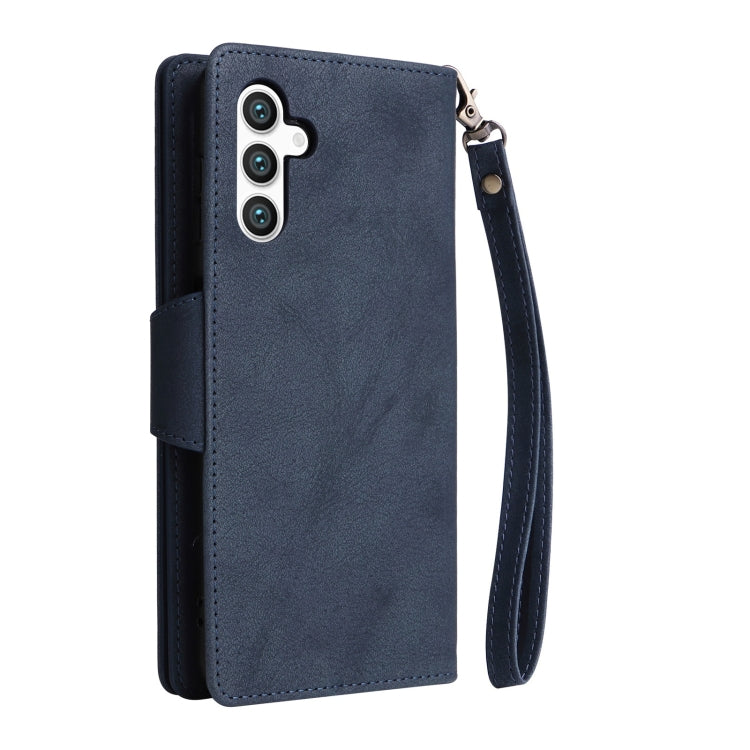 For Samsung Galaxy S25 5G Rivet Buckle 9 Cards Three Fold Leather Phone Case(Blue)
