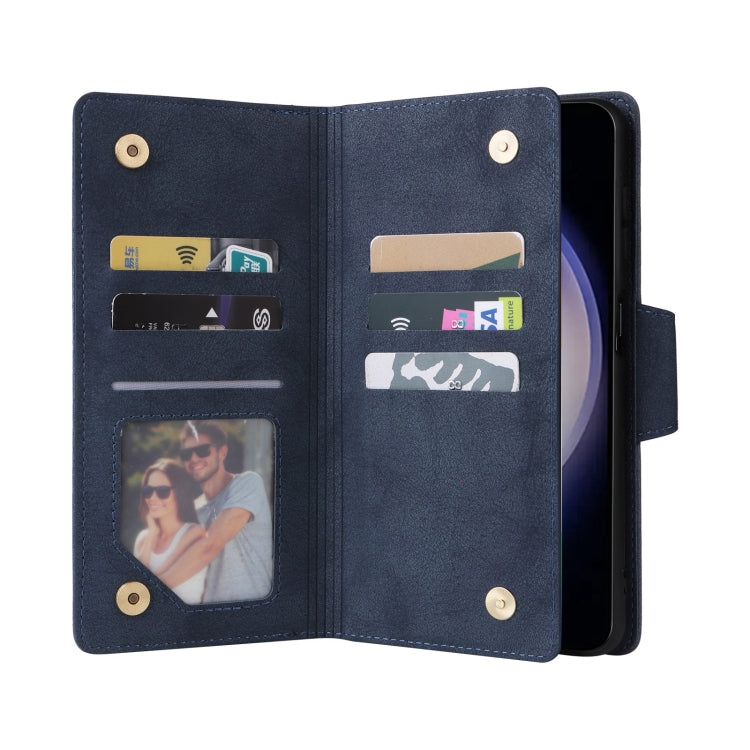 For Samsung Galaxy S25 5G Rivet Buckle 9 Cards Three Fold Leather Phone Case(Blue)