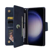 For Samsung Galaxy S25 5G Rivet Buckle 9 Cards Three Fold Leather Phone Case(Blue)