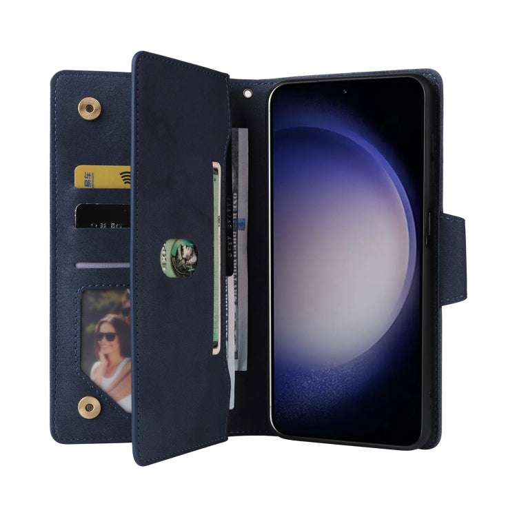 For Samsung Galaxy S25 5G Rivet Buckle 9 Cards Three Fold Leather Phone Case(Blue)