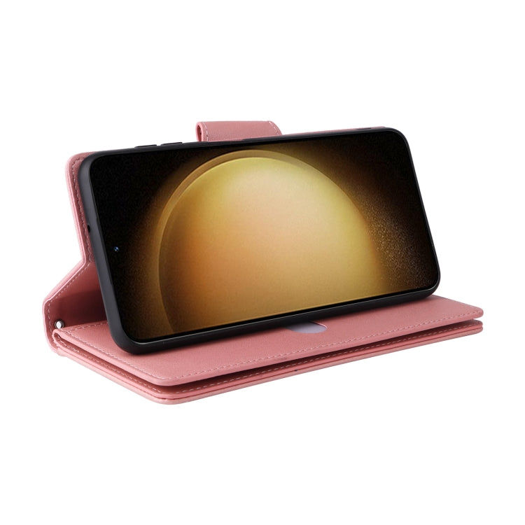 For Samsung Galaxy S25+ 5G Rivet Buckle 9 Cards Three Fold Leather Phone Case(Rose Gold)