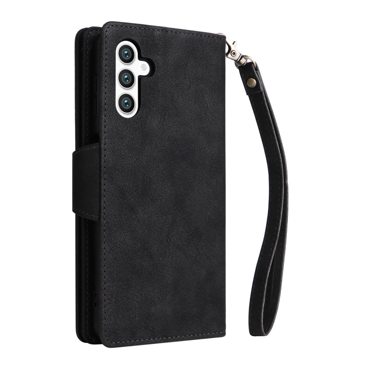For Samsung Galaxy S25+ 5G Rivet Buckle 9 Cards Three Fold Leather Phone Case(Black)