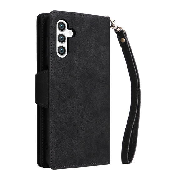 For Samsung Galaxy S25+ 5G Rivet Buckle 9 Cards Three Fold Leather Phone Case(Black)