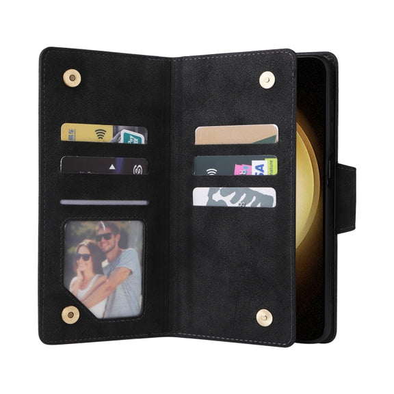For Samsung Galaxy S25+ 5G Rivet Buckle 9 Cards Three Fold Leather Phone Case(Black)