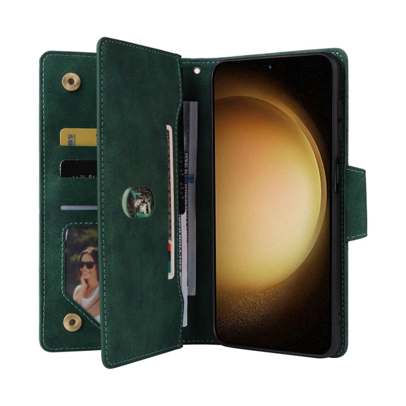 For Samsung Galaxy S25+ 5G Rivet Buckle 9 Cards Three Fold Leather Phone Case(Green)