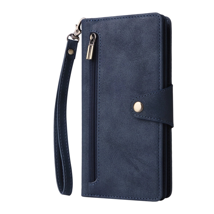 For Samsung Galaxy S25+ 5G Rivet Buckle 9 Cards Three Fold Leather Phone Case(Blue)