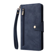 For Samsung Galaxy S25+ 5G Rivet Buckle 9 Cards Three Fold Leather Phone Case(Blue)