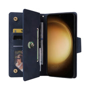For Samsung Galaxy S25+ 5G Rivet Buckle 9 Cards Three Fold Leather Phone Case(Blue)