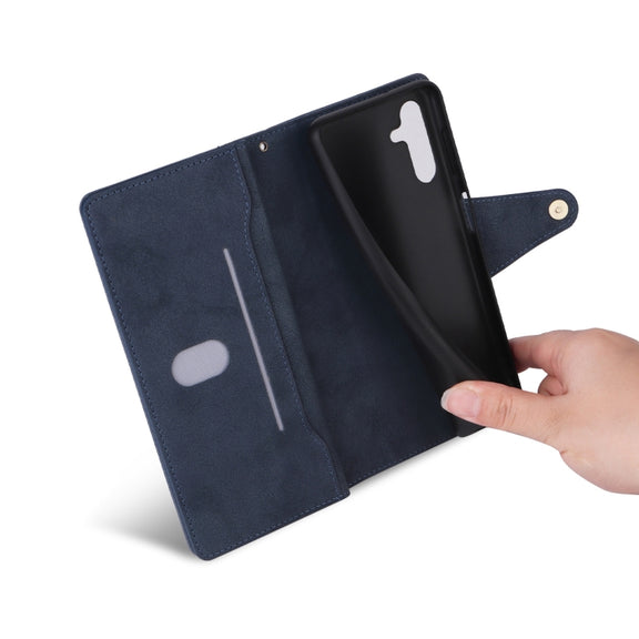For Samsung Galaxy S25+ 5G Rivet Buckle 9 Cards Three Fold Leather Phone Case(Blue)