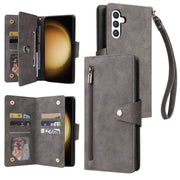 For Samsung Galaxy S25+ 5G Rivet Buckle 9 Cards Three Fold Leather Phone Case(Grey)