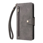 For Samsung Galaxy S25+ 5G Rivet Buckle 9 Cards Three Fold Leather Phone Case(Grey)
